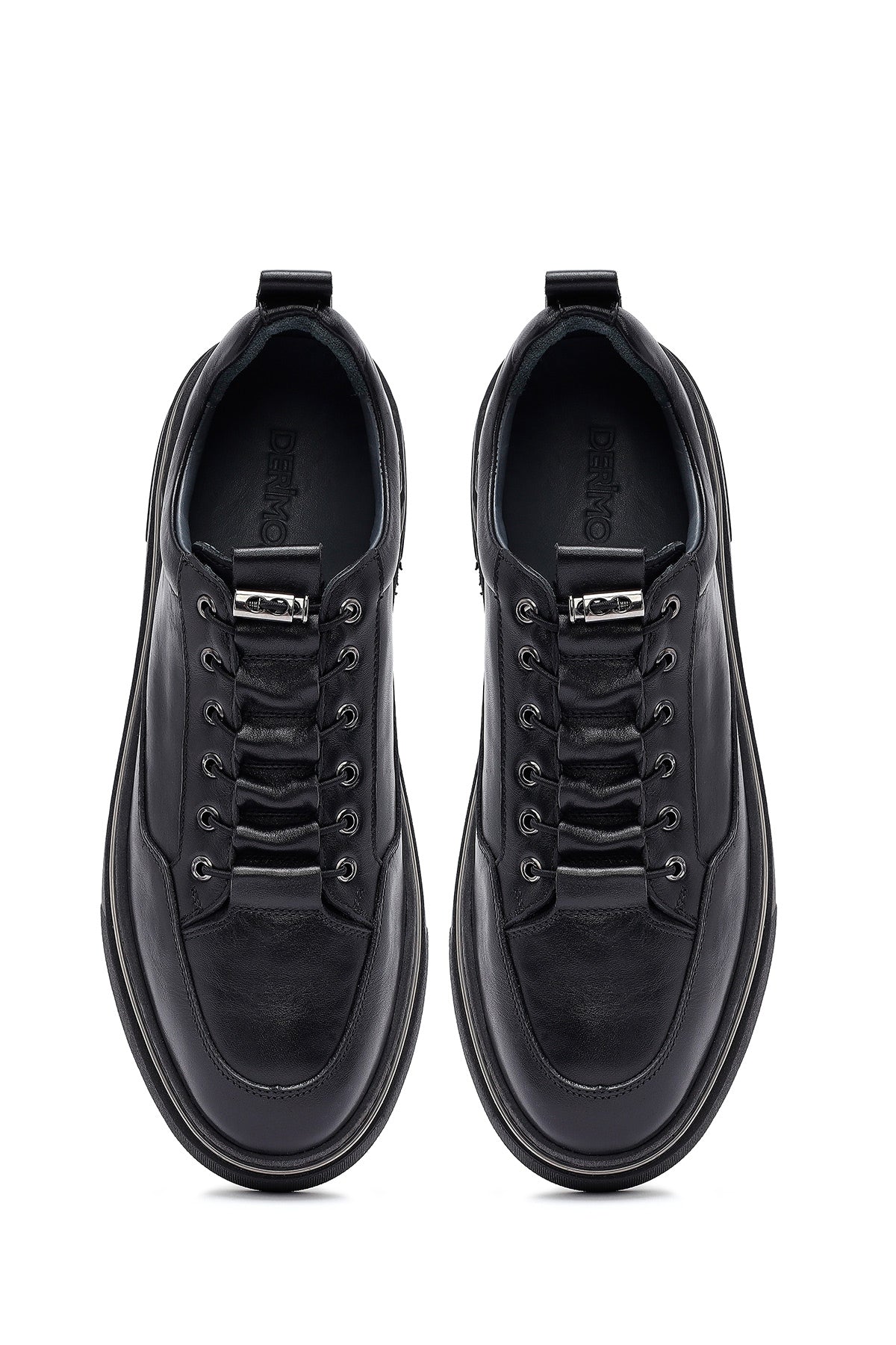Erkek Siyah Bağcıklı Deri Sneaker