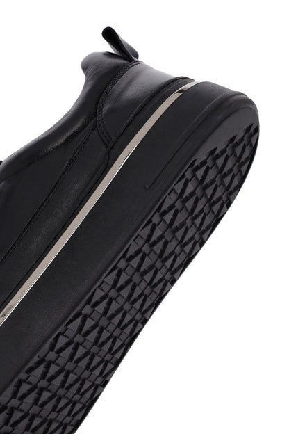 Erkek Siyah Bağcıklı Deri Sneaker