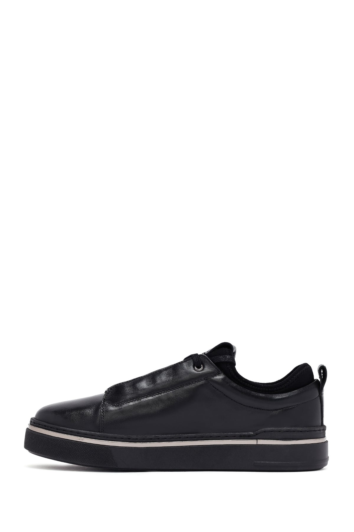 Erkek Siyah Bağcıklı Kalın Tabanlı Deri Sneaker
