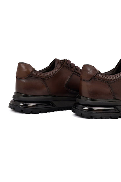 Erkek Kahverengi Bağcıklı Deri Casual Sneaker