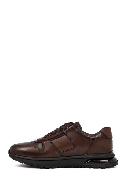 Erkek Kahverengi Bağcıklı Deri Casual Sneaker