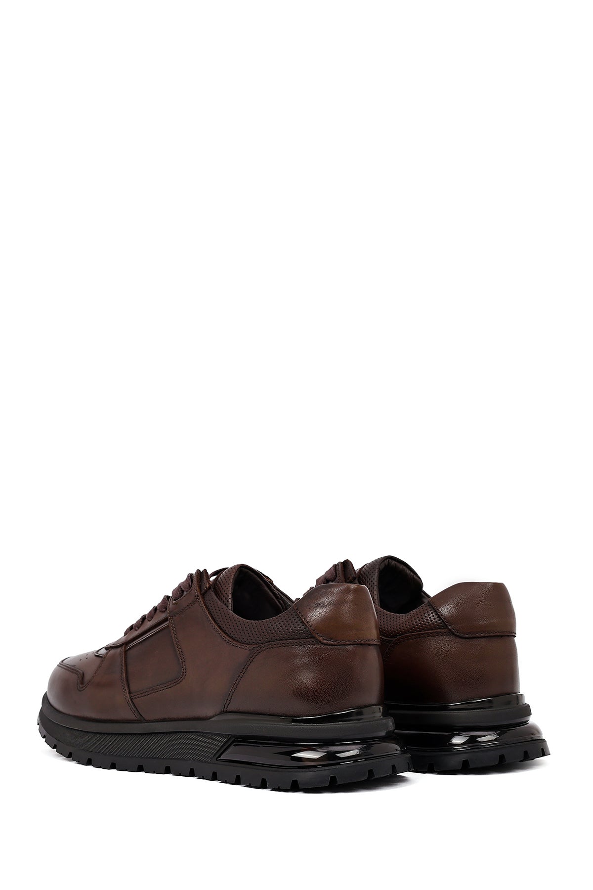 Erkek Kahverengi Bağcıklı Deri Casual Sneaker