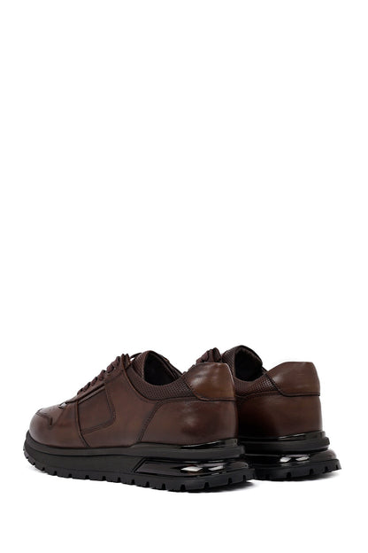 Erkek Kahverengi Bağcıklı Deri Casual Sneaker