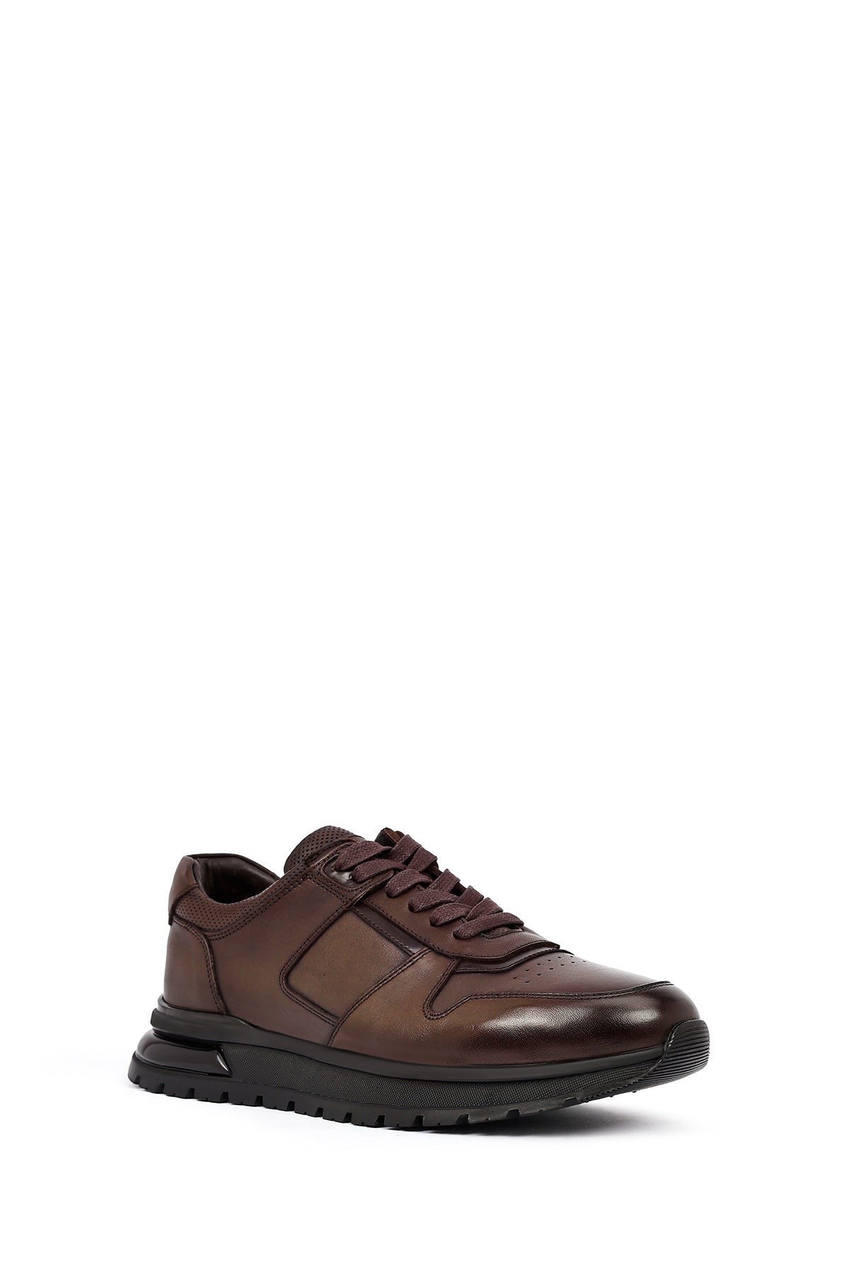 Erkek Kahverengi Bağcıklı Deri Casual Sneaker