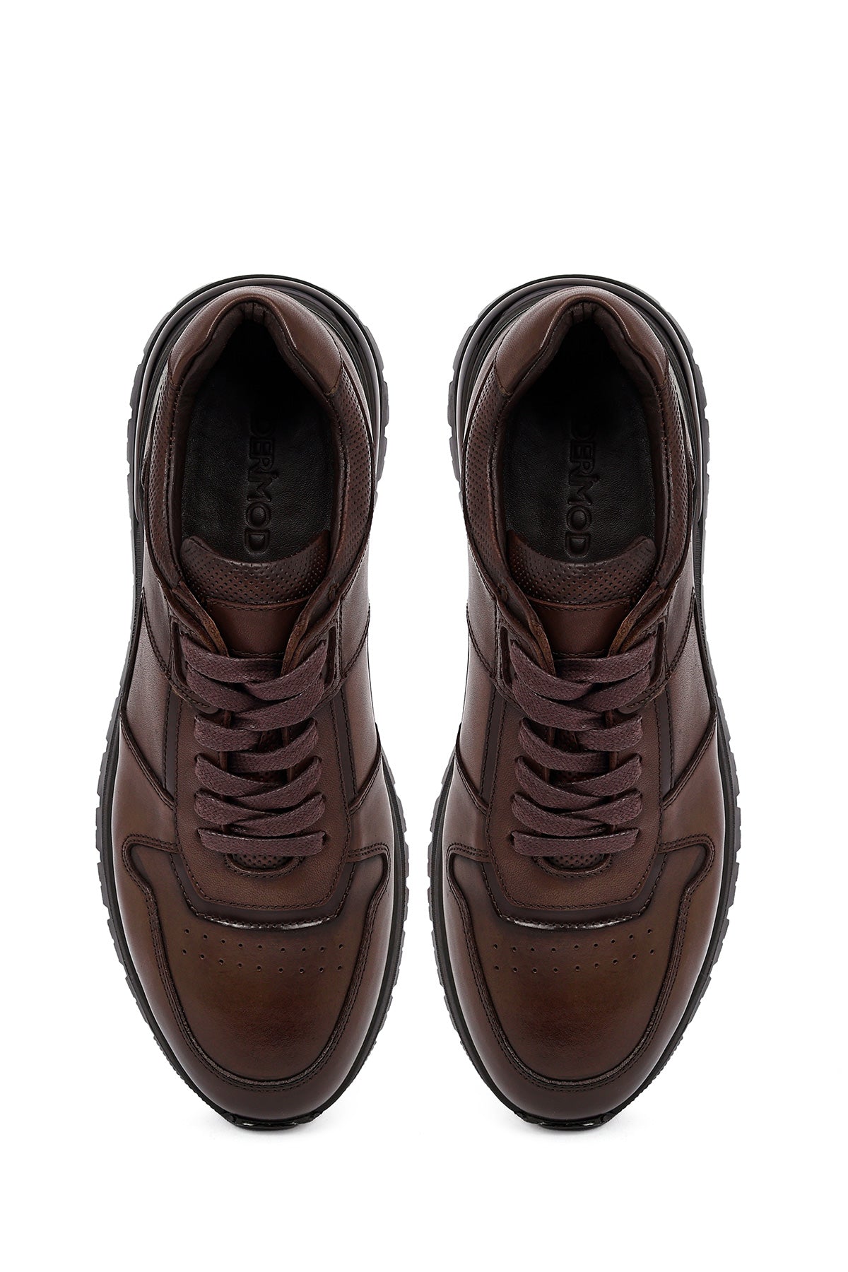 Erkek Kahverengi Bağcıklı Deri Casual Sneaker