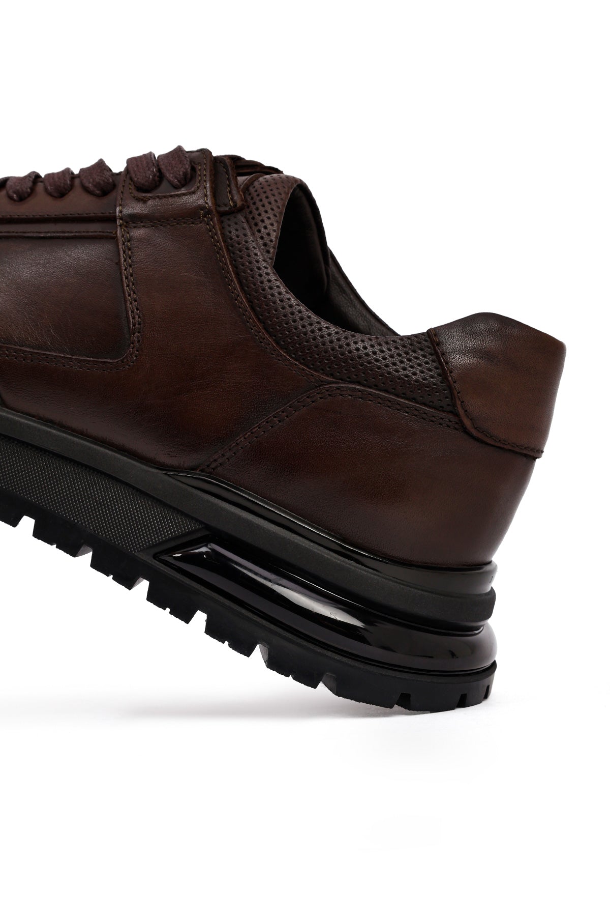 Erkek Kahverengi Bağcıklı Deri Casual Sneaker