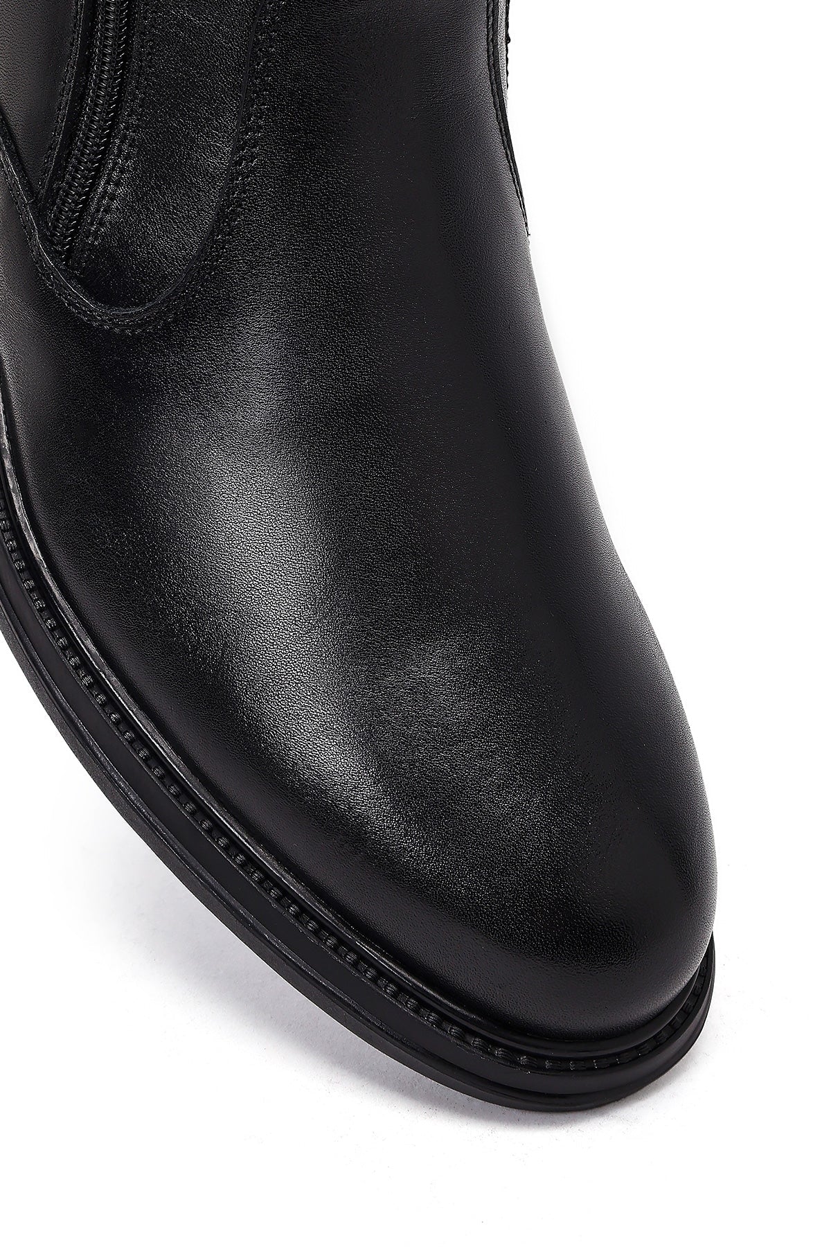 Erkek Siyah Fermuarlı Deri Casual Bot