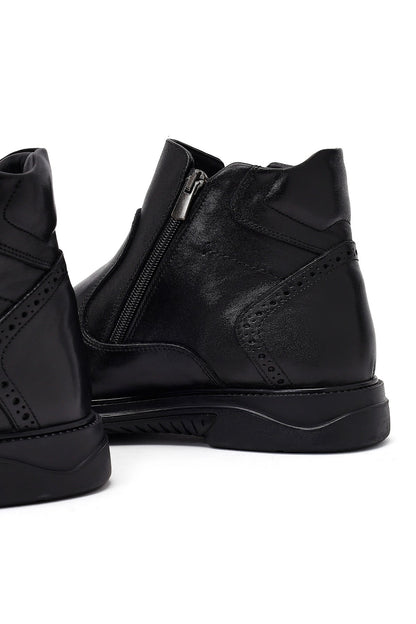 Erkek Siyah Fermuarlı Deri Casual Bot