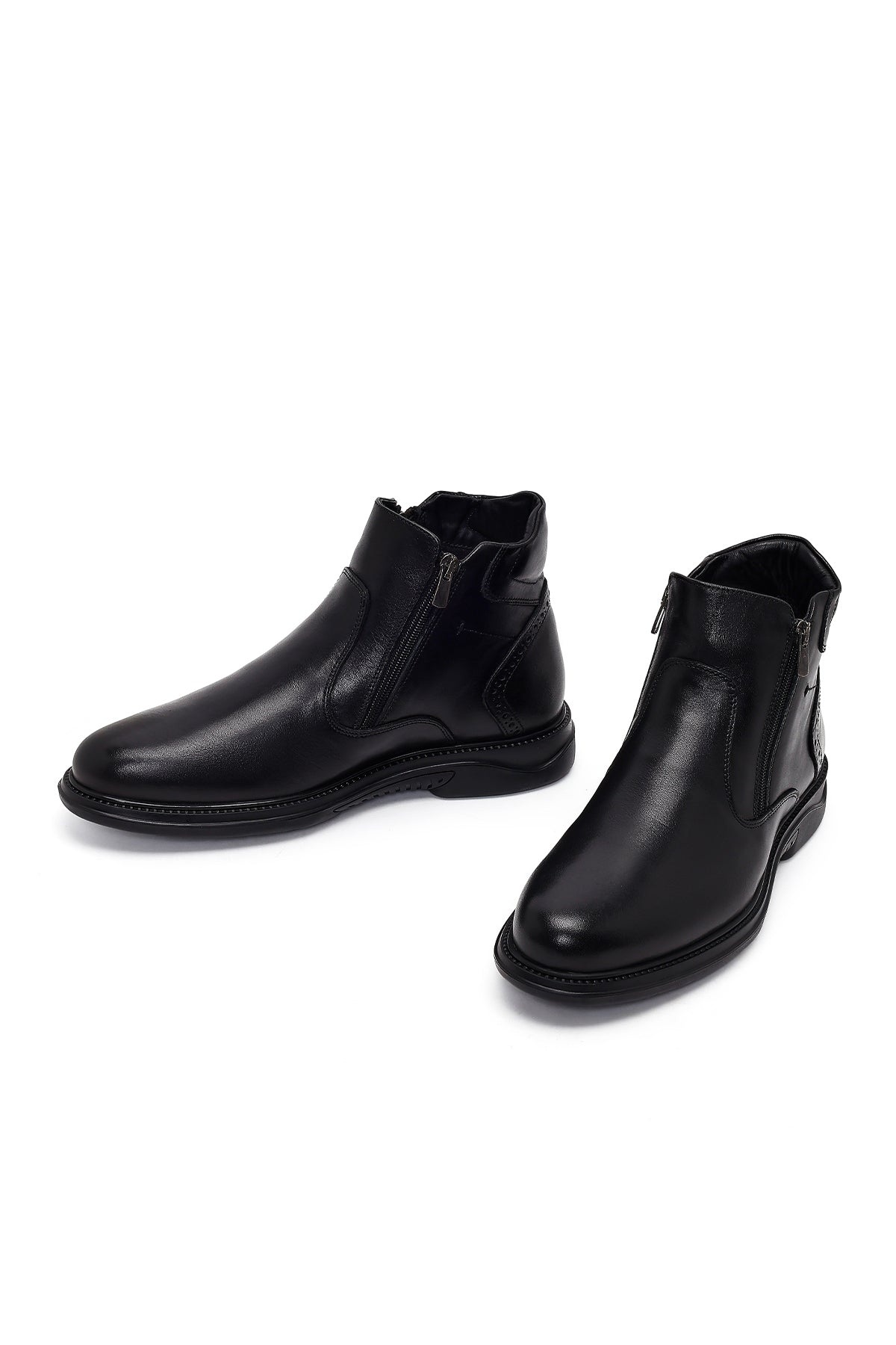 Erkek Siyah Fermuarlı Deri Casual Bot