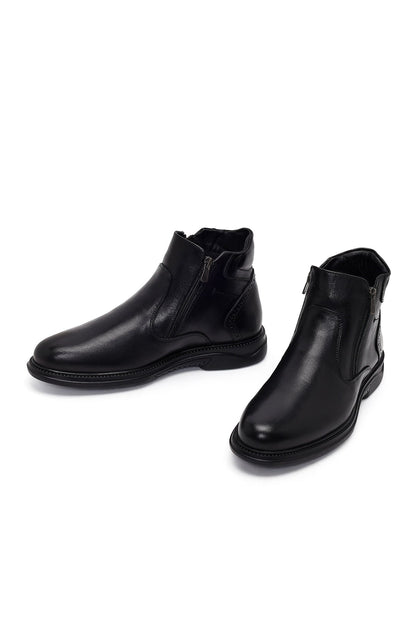 Erkek Siyah Fermuarlı Deri Casual Bot