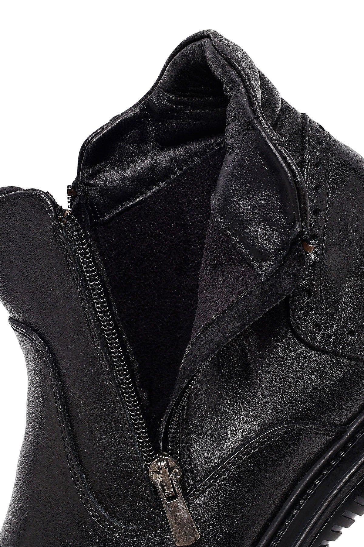 Erkek Siyah Fermuarlı Deri Casual Bot