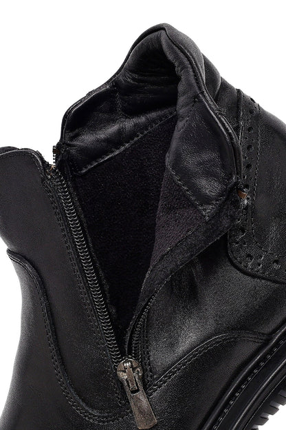 Erkek Siyah Fermuarlı Deri Casual Bot