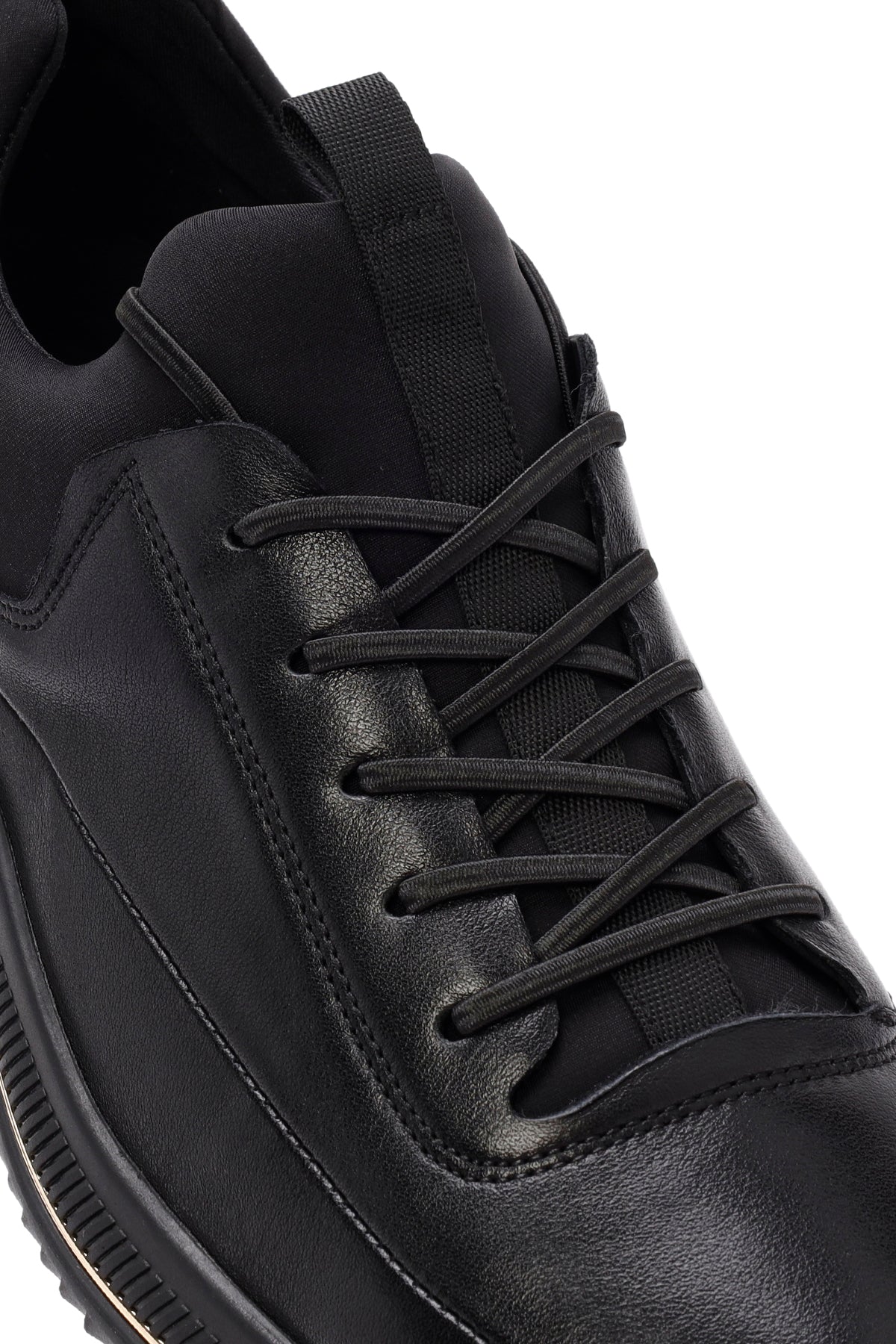 Erkek Siyah Bağcıklı Deri Sneaker