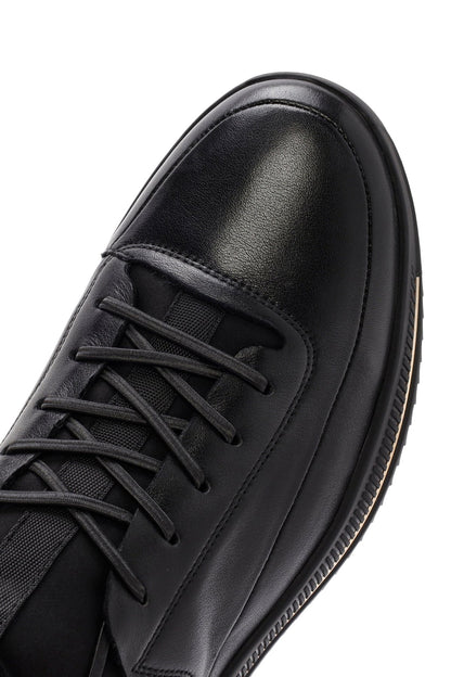 Erkek Siyah Bağcıklı Deri Sneaker