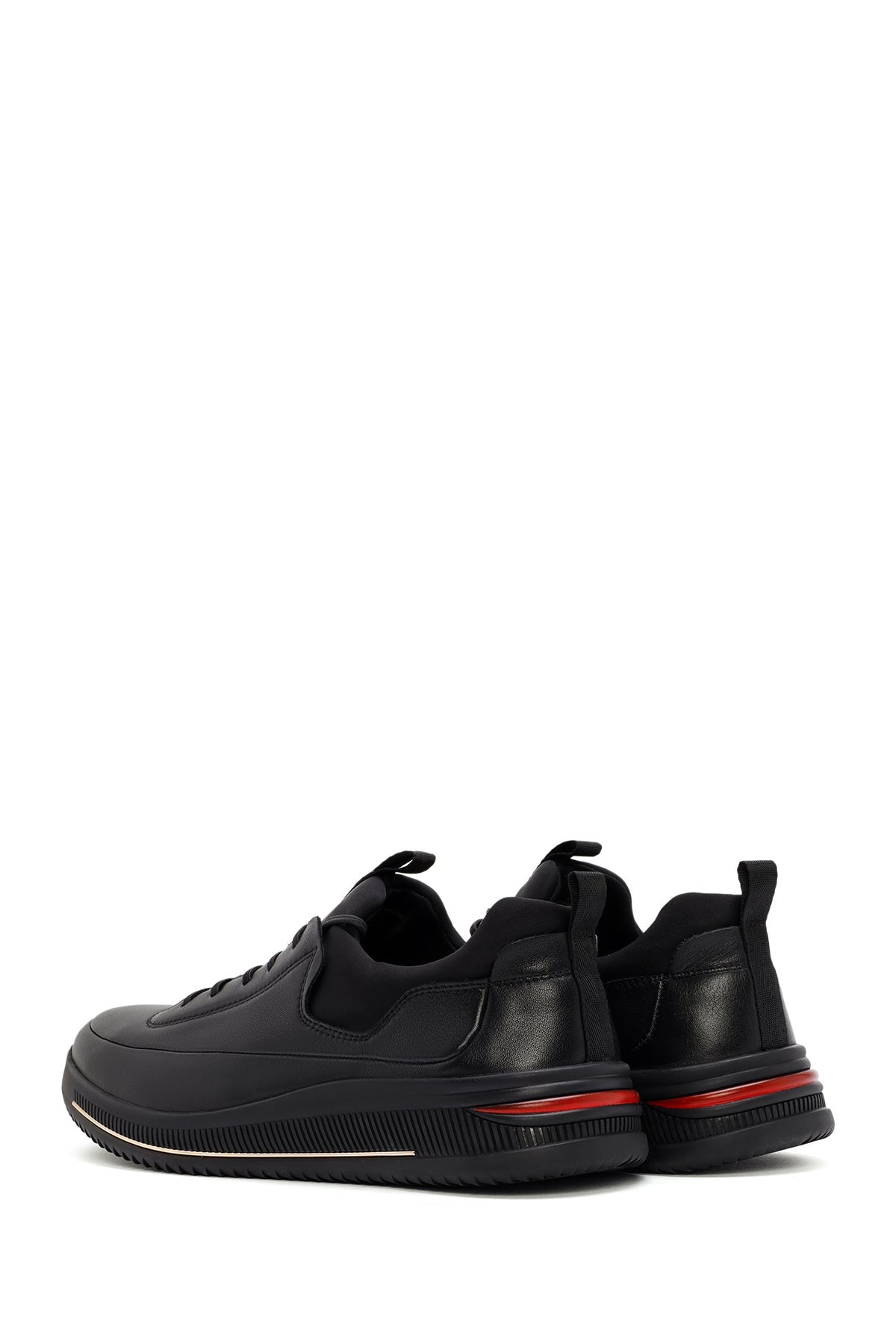 Erkek Siyah Bağcıklı Deri Sneaker