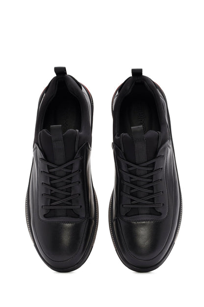 Erkek Siyah Bağcıklı Deri Sneaker