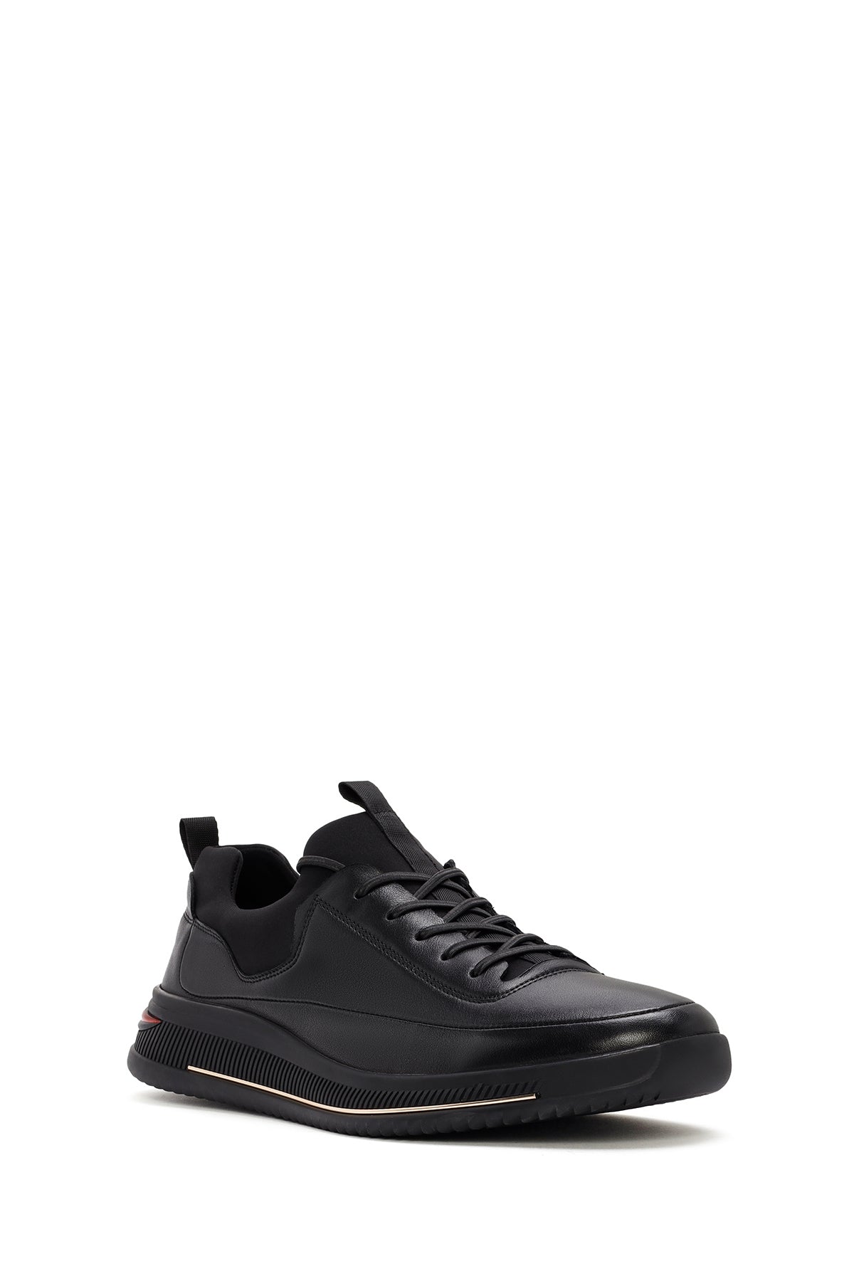 Erkek Siyah Bağcıklı Deri Sneaker