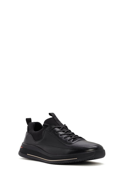 Erkek Siyah Bağcıklı Deri Sneaker