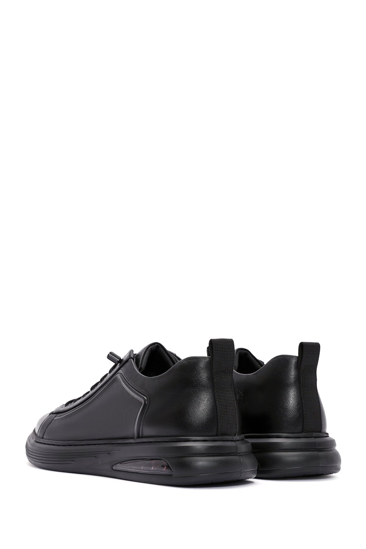 Erkek Siyah Bağcıklı Deri Sneaker