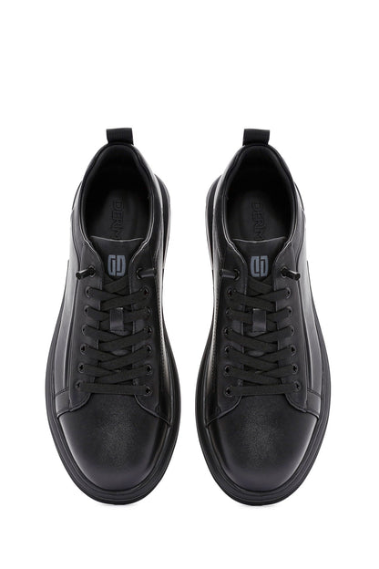 Erkek Siyah Bağcıklı Deri Sneaker