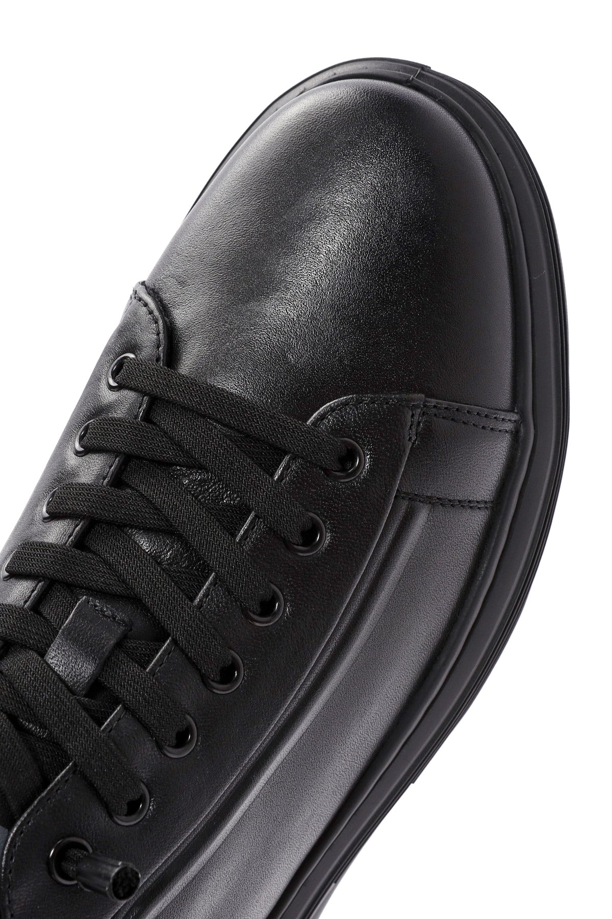 Erkek Siyah Bağcıklı Deri Sneaker