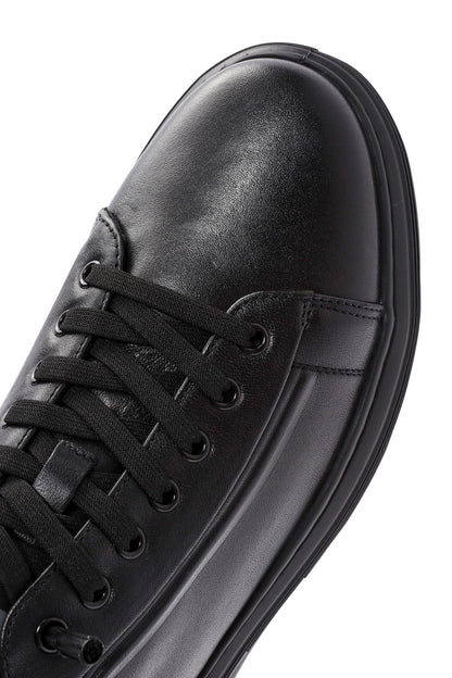 Erkek Siyah Bağcıklı Deri Sneaker