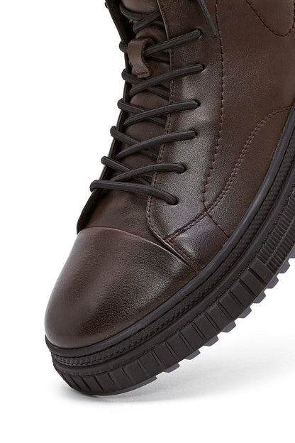 Erkek Kahverengi Fermuarlı Deri Spor Bot