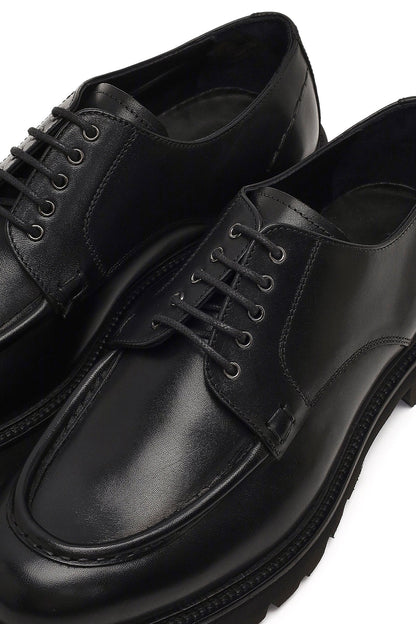 Erkek Siyah Bağcıklı Kalın Tabanlı Deri Casual Ayakkabı