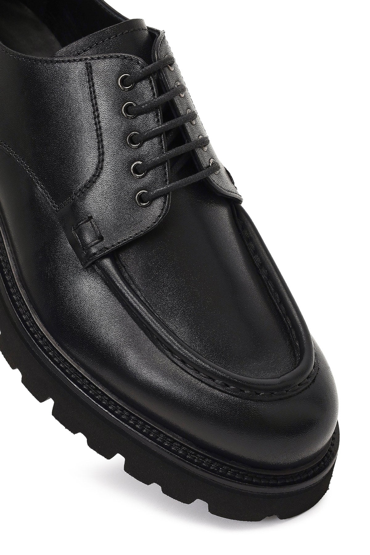 Erkek Siyah Bağcıklı Kalın Tabanlı Deri Casual Ayakkabı