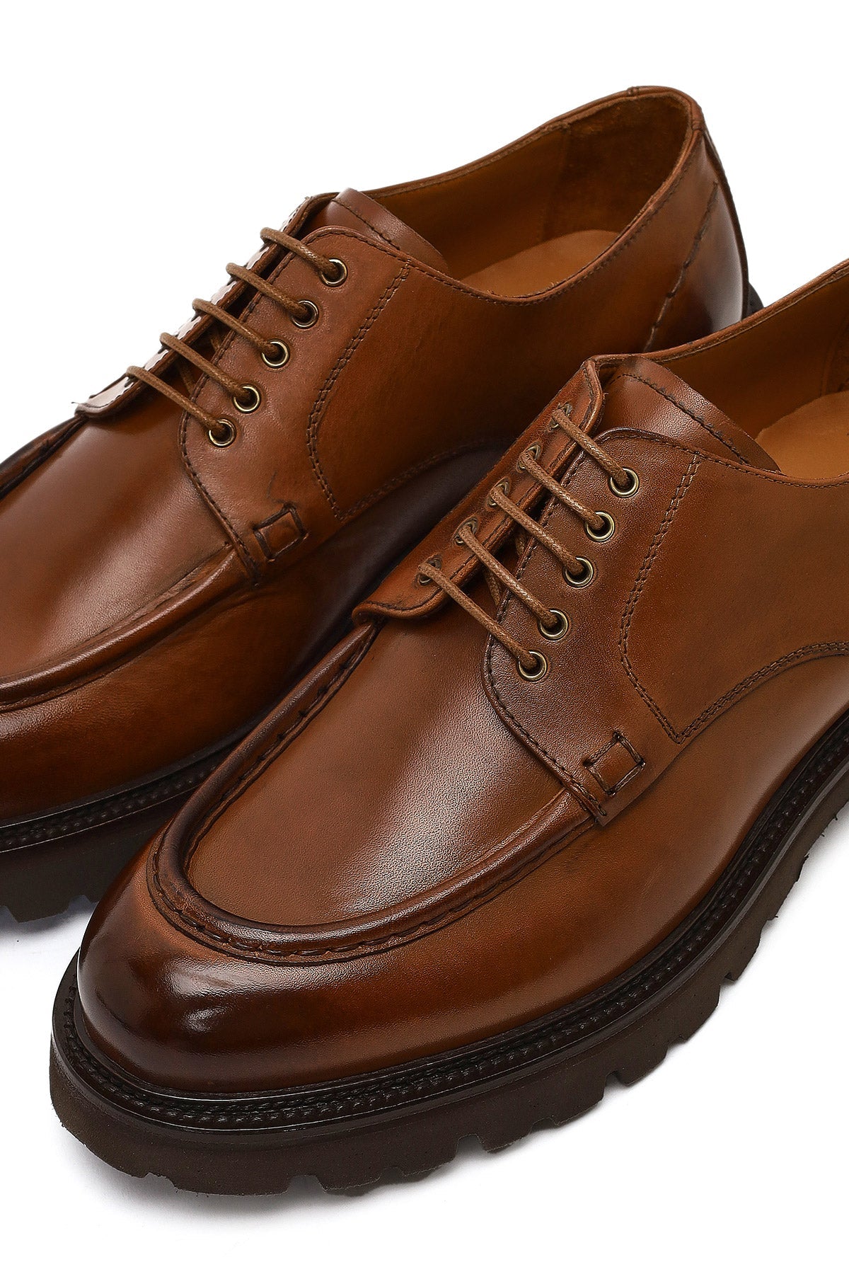 Erkek Kahverengi Bağcıklı Kalın Tabanlı Deri Casual Ayakkabı