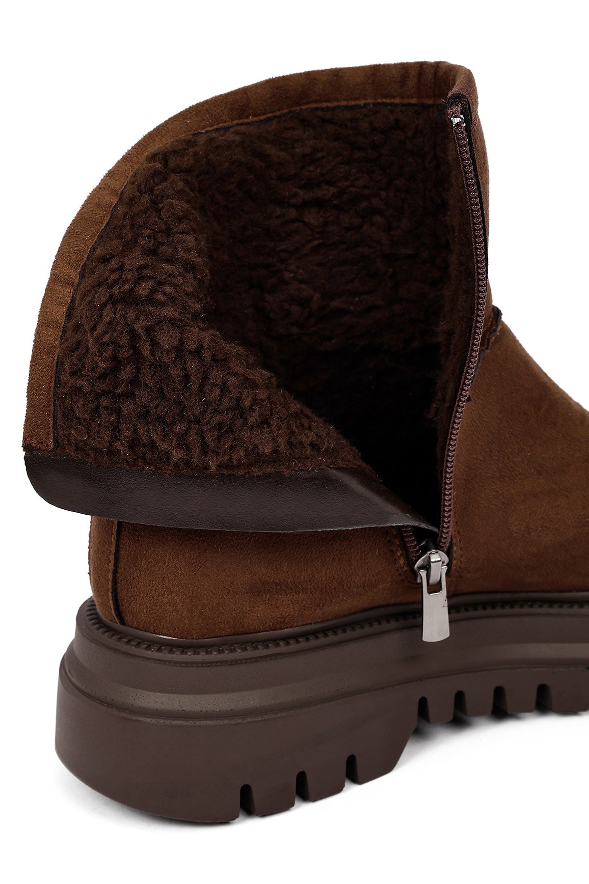 Kadın Kahverengi Fermuarlı Süet Bot