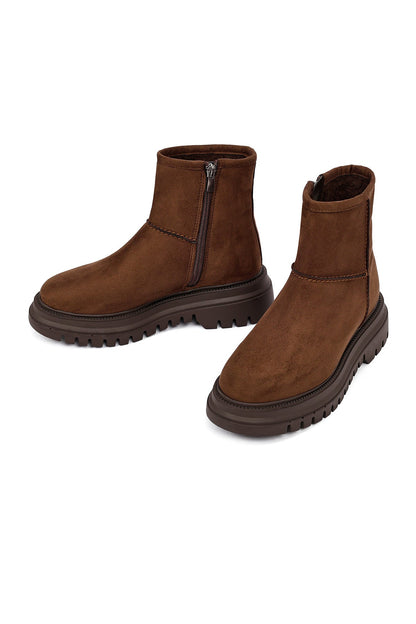 Kadın Kahverengi Fermuarlı Süet Bot