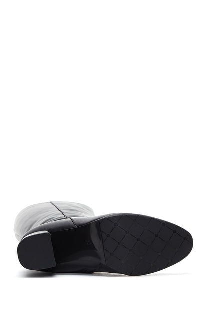 Kadın Siyah Fermuarlı Kalın Topuklu Çizme