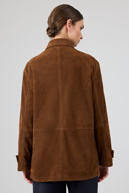 Petra Kadın Kahverengi Gömlek Yaka Oversize Süet Deri Ceket