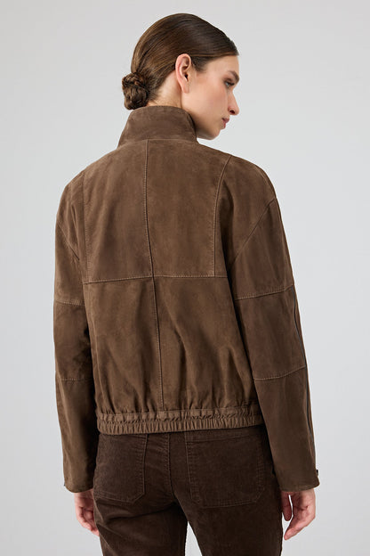 Gina Kadın Kahverengi Hakim Yaka Oversize Kısa Süet Deri Ceket