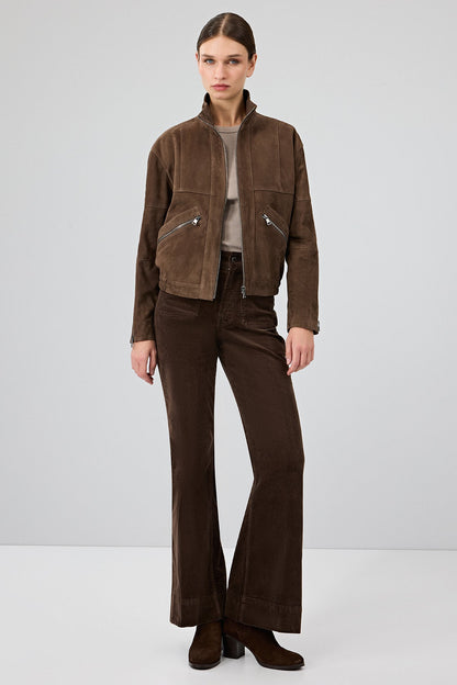 Gina Kadın Kahverengi Hakim Yaka Oversize Kısa Süet Deri Ceket