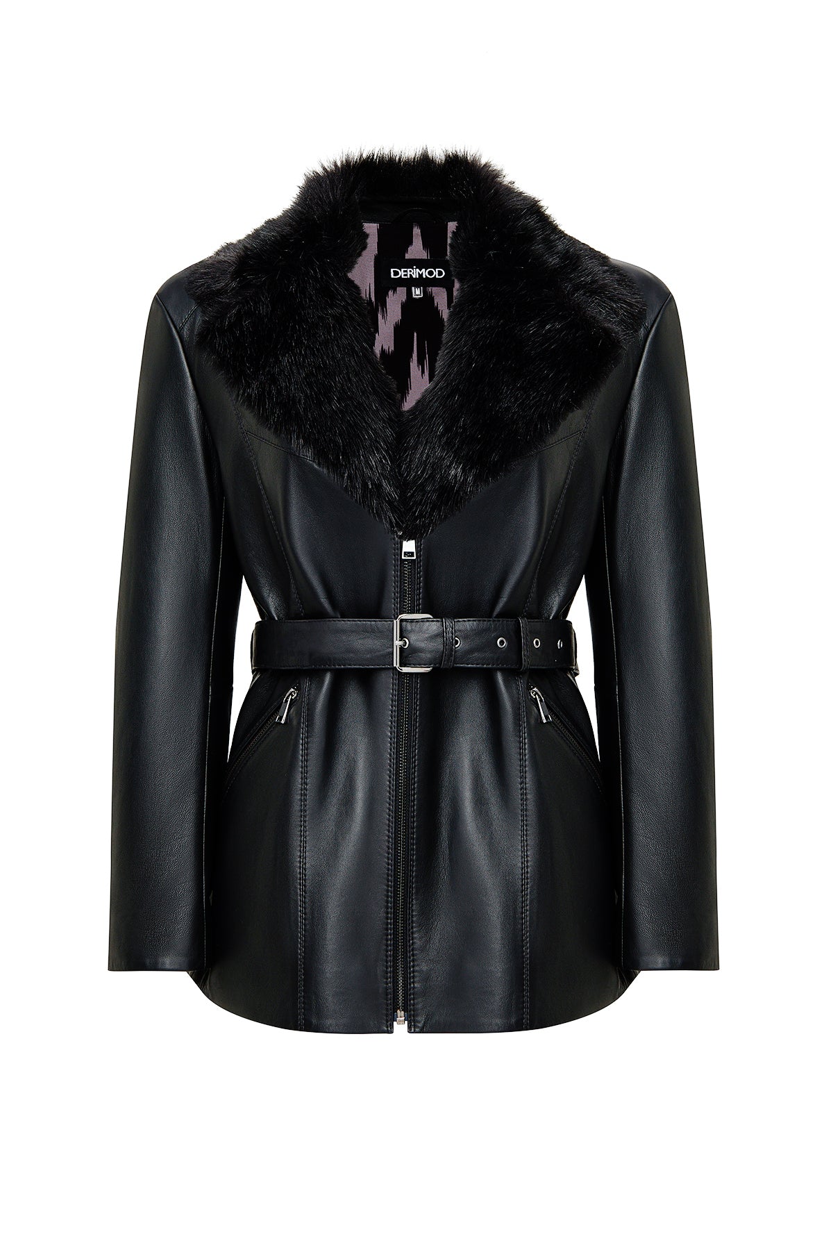 Scarlet Kadın Siyah Kürk Yaka Deri Mont