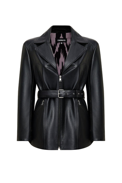 Scarlet Kadın Siyah Kürk Yaka Deri Mont