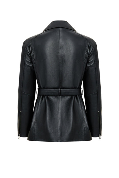 Scarlet Kadın Siyah Kürk Yaka Deri Mont