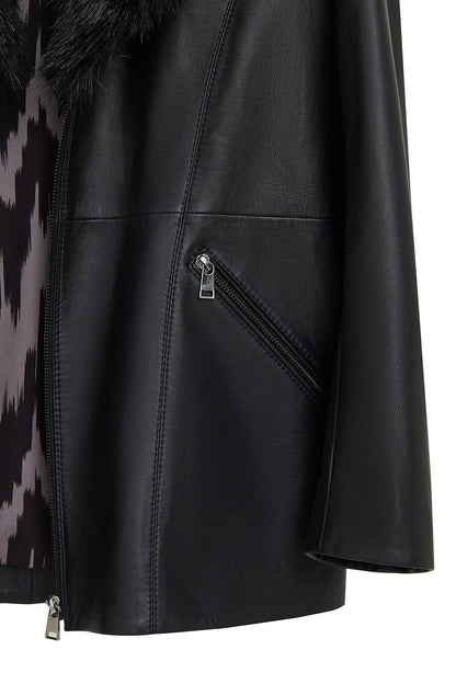 Scarlet Kadın Siyah Kürk Yaka Deri Mont