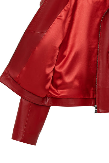 Dolores Kadın Kırmızı Devrik Yaka Oversize Deri Ceket