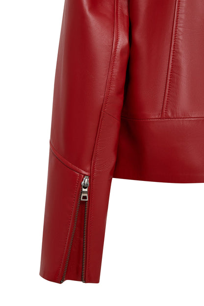Dolores Kadın Kırmızı Devrik Yaka Oversize Deri Ceket