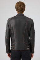 Leonard Erkek Kahverengi Vintage Slim-fit Deri Ceket