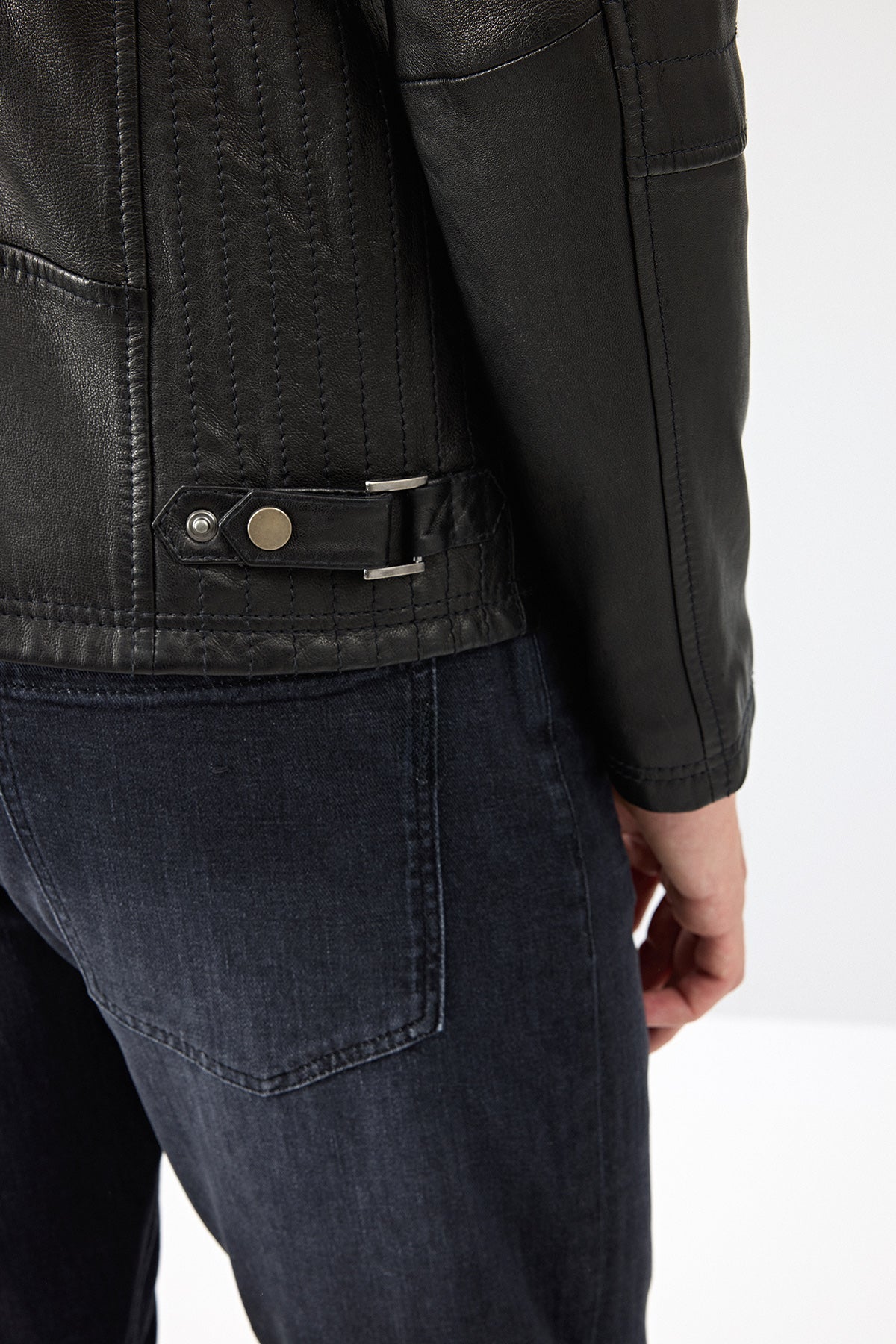 Jefferson Erkek Siyah Hakim Yaka Slim-fit Deri Ceket