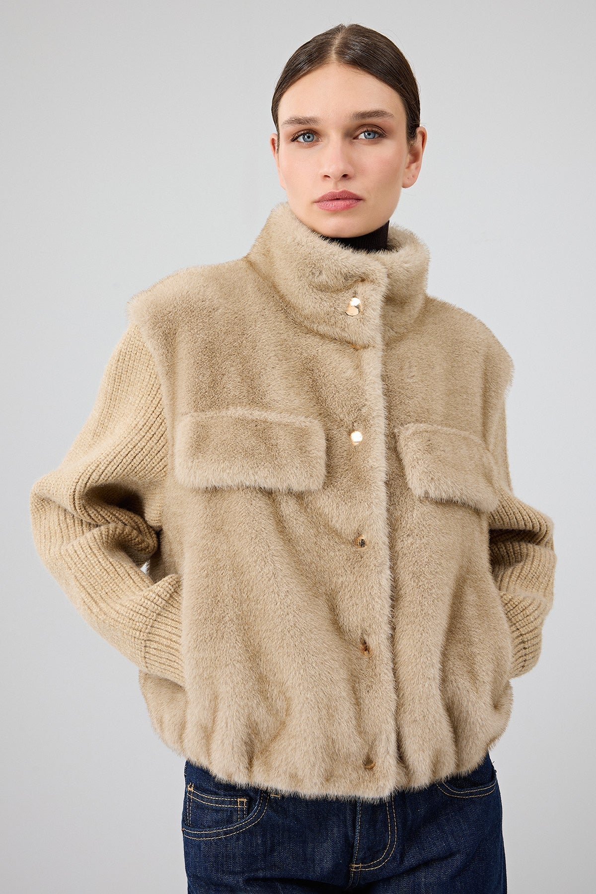 Cortina Kadın Bej Kısa Teddy Mont