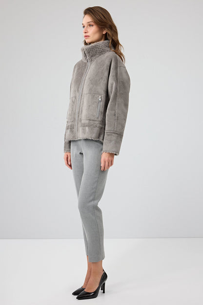Luzern Kadın Gri Çift Taraflı Teddy Mont