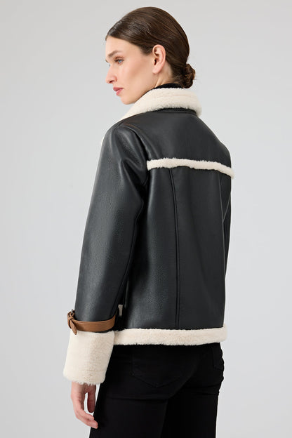 Megeve Kadın Siyah Kısa Teddy Mont