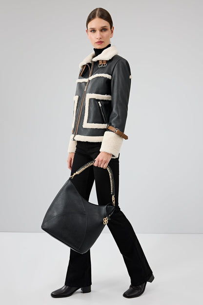 Megeve Kadın Siyah Kısa Teddy Mont