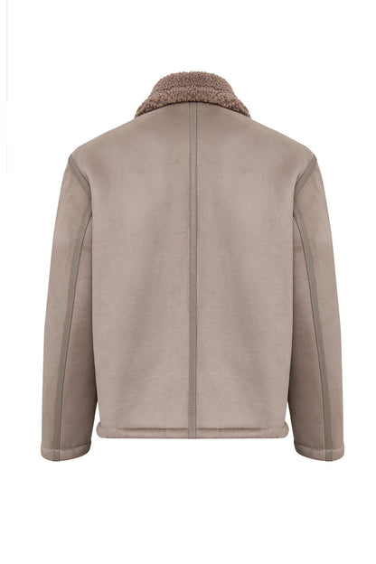 Lozan Erkek Bej Kürk Yaka Teddy Deri Mont