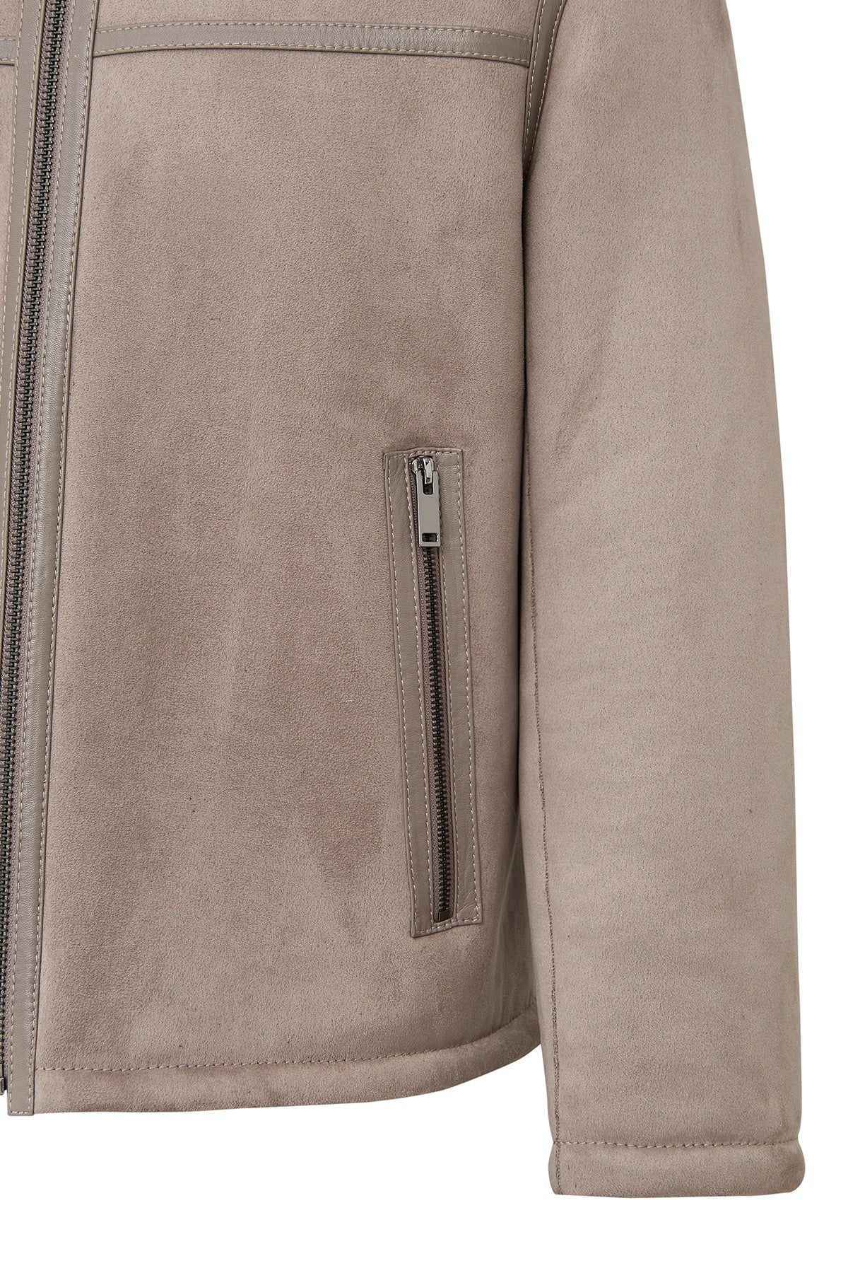 Lozan Erkek Bej Kürk Yaka Teddy Deri Mont